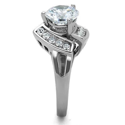 TK1528 - High polished (no plating) Stainless Steel Ring with AAA Grade CZ  in Clear-3