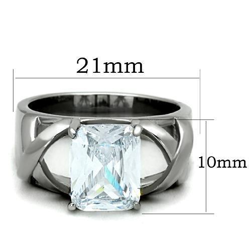 TK1530 - High polished (no plating) Stainless Steel Ring with AAA Grade CZ  in Clear-1