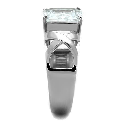 TK1530 - High polished (no plating) Stainless Steel Ring with AAA Grade CZ  in Clear-3