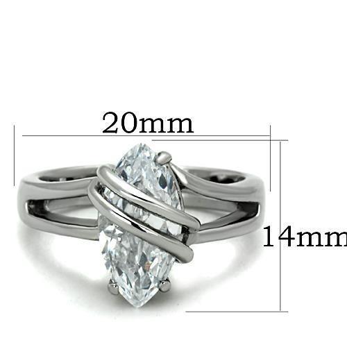 TK1531 - High polished (no plating) Stainless Steel Ring with AAA Grade CZ  in Clear-1
