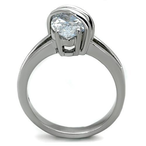 TK1531 - High polished (no plating) Stainless Steel Ring with AAA Grade CZ  in Clear-2