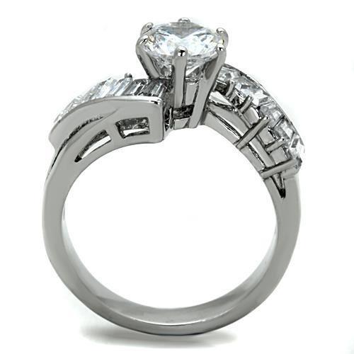TK1533 - High polished (no plating) Stainless Steel Ring with AAA Grade CZ  in Clear-2