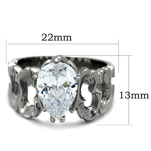 TK1534 - High polished (no plating) Stainless Steel Ring with AAA Grade CZ  in Clear-1
