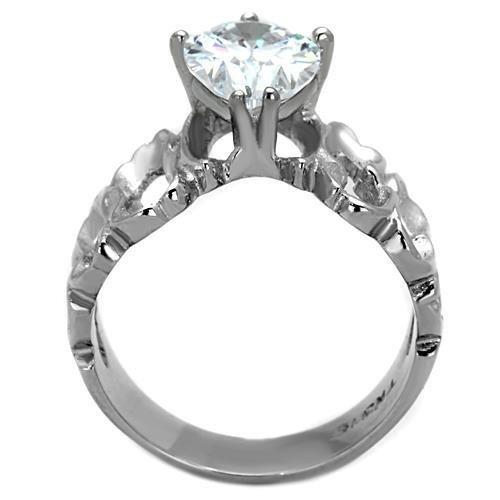 TK1534 - High polished (no plating) Stainless Steel Ring with AAA Grade CZ  in Clear-2