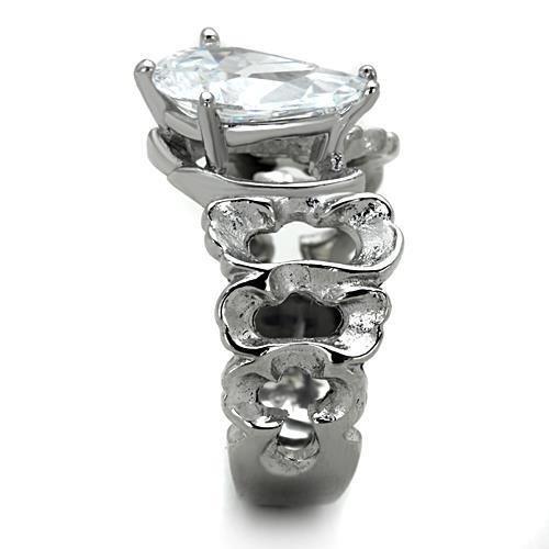 TK1534 - High polished (no plating) Stainless Steel Ring with AAA Grade CZ  in Clear-3