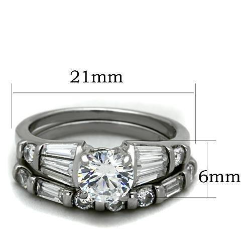 TK1535 - High polished (no plating) Stainless Steel Ring with AAA Grade CZ  in Clear-1