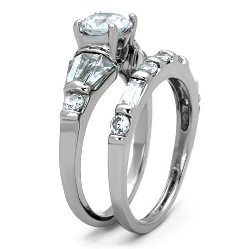 TK1535 - High polished (no plating) Stainless Steel Ring with AAA Grade CZ  in Clear-3