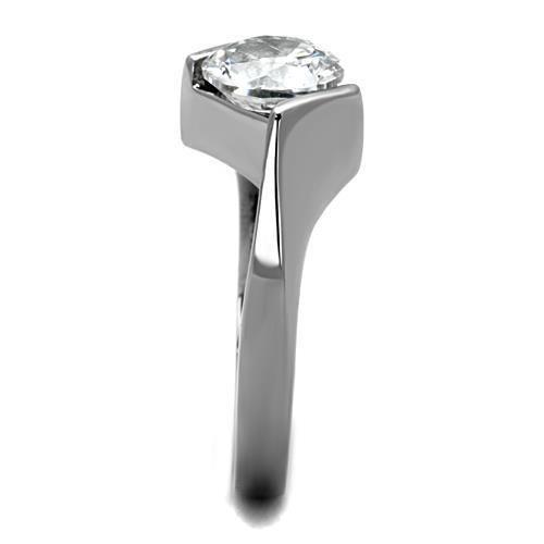 TK1538 - High polished (no plating) Stainless Steel Ring with AAA Grade CZ  in Clear-3