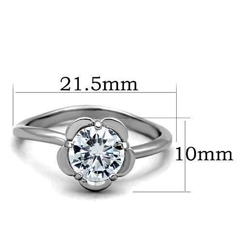 TK1540 - High polished (no plating) Stainless Steel Ring with AAA Grade CZ  in Clear-1