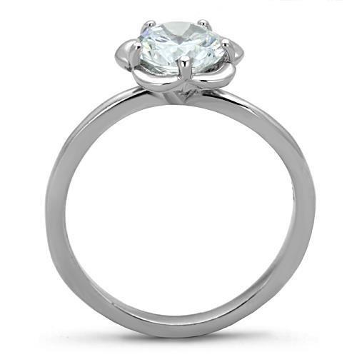 TK1540 - High polished (no plating) Stainless Steel Ring with AAA Grade CZ  in Clear-2