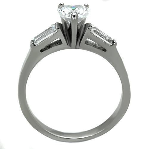 TK1541 - High polished (no plating) Stainless Steel Ring with AAA Grade CZ  in Clear-2