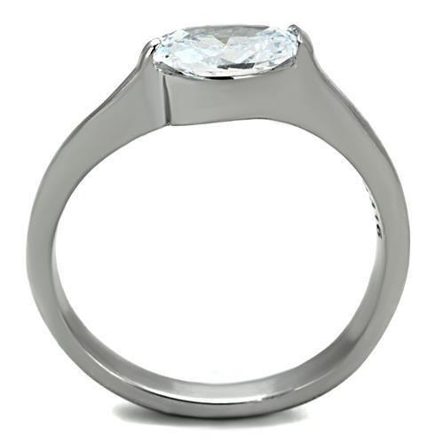 TK1542 - High polished (no plating) Stainless Steel Ring with AAA Grade CZ  in Clear-2