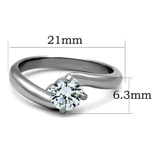TK1543 - High polished (no plating) Stainless Steel Ring with AAA Grade CZ  in Clear-1