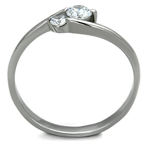 TK1544 - High polished (no plating) Stainless Steel Ring with AAA Grade CZ  in Clear-2