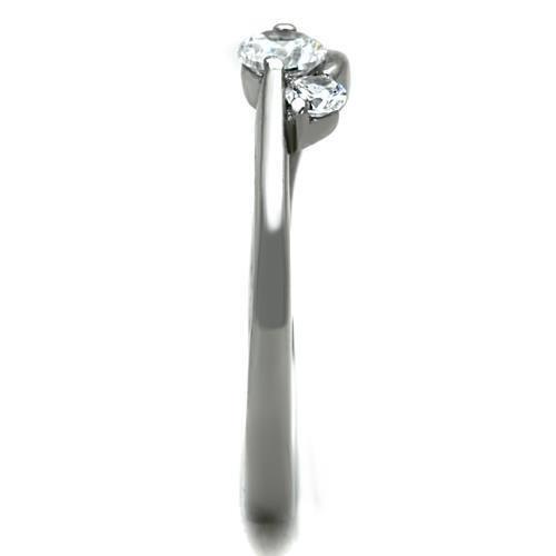 TK1544 - High polished (no plating) Stainless Steel Ring with AAA Grade CZ  in Clear-3