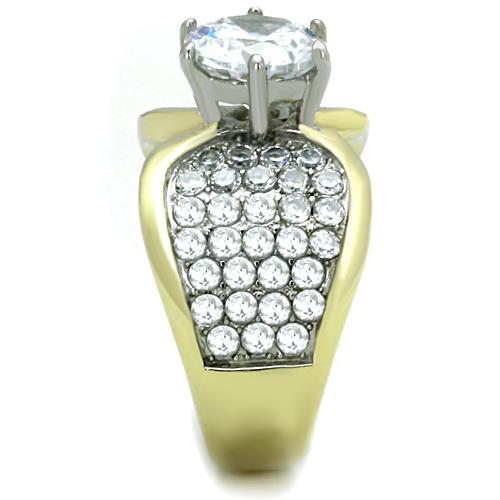 TK1547 - Two-Tone IP Gold (Ion Plating) Stainless Steel Ring with AAA Grade CZ  in Clear-3