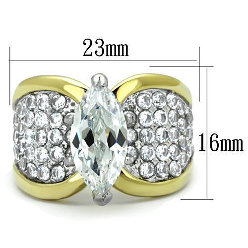 TK1548 - Two-Tone IP Gold (Ion Plating) Stainless Steel Ring with AAA Grade CZ  in Clear-1