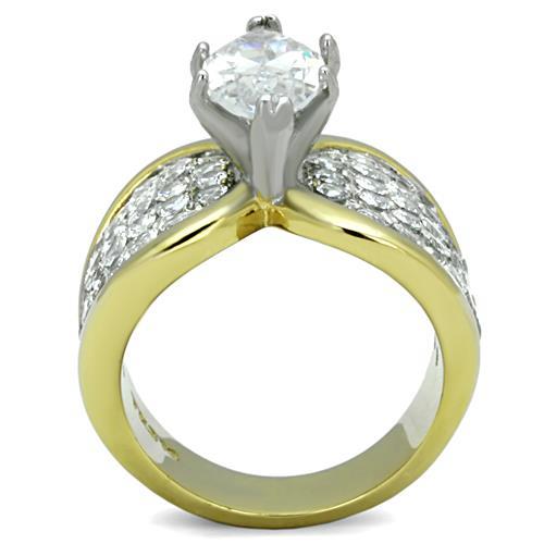 TK1548 - Two-Tone IP Gold (Ion Plating) Stainless Steel Ring with AAA Grade CZ  in Clear-2