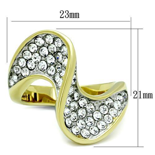 TK1549 - Two-Tone IP Gold (Ion Plating) Stainless Steel Ring with Top Grade Crystal  in Clear-1
