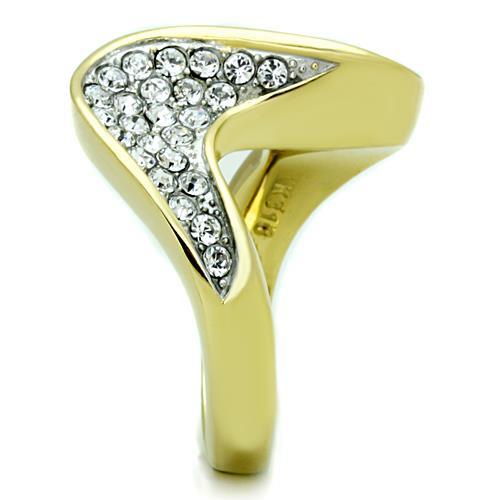 TK1549 - Two-Tone IP Gold (Ion Plating) Stainless Steel Ring with Top Grade Crystal  in Clear-3