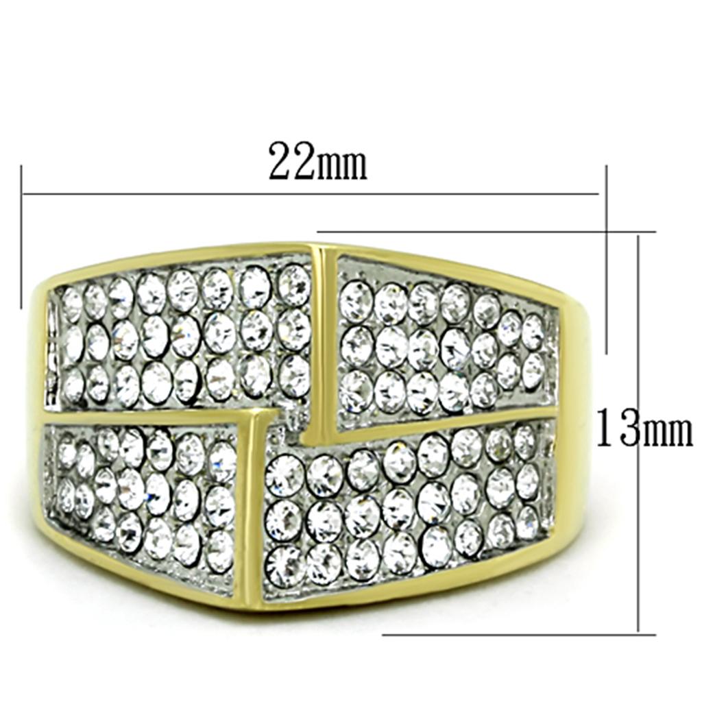 TK1550 - Two-Tone IP Gold (Ion Plating) Stainless Steel Ring with Top Grade Crystal  in Clear-1