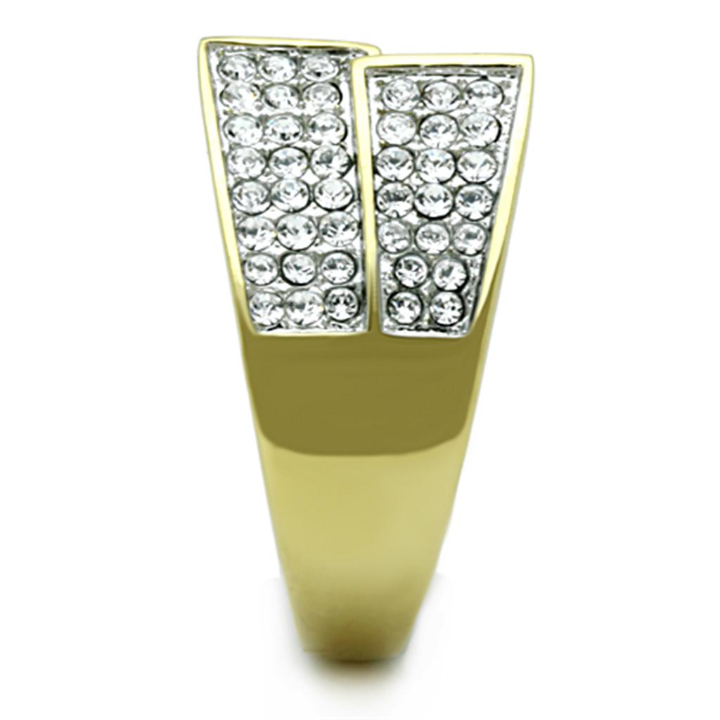 TK1550 - Two-Tone IP Gold (Ion Plating) Stainless Steel Ring with Top Grade Crystal  in Clear-3