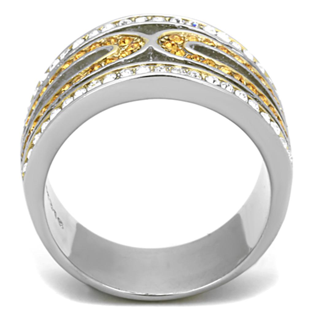 TK1555 - Two-Tone IP Gold (Ion Plating) Stainless Steel Ring with Top Grade Crystal  in Topaz-2
