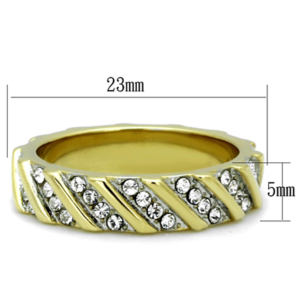 TK1557 - Two-Tone IP Gold (Ion Plating) Stainless Steel Ring with Top Grade Crystal  in Clear-1