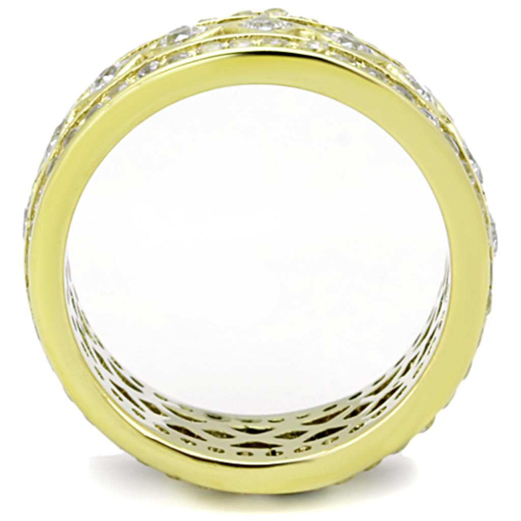 TK1558 - IP Gold(Ion Plating) Stainless Steel Ring with AAA Grade CZ  in Clear-2