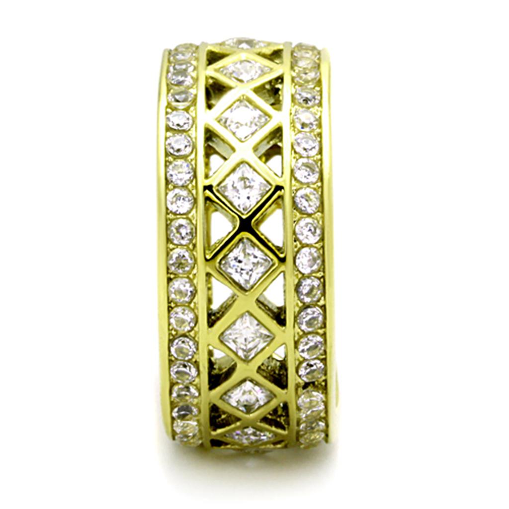 TK1558 - IP Gold(Ion Plating) Stainless Steel Ring with AAA Grade CZ  in Clear-3
