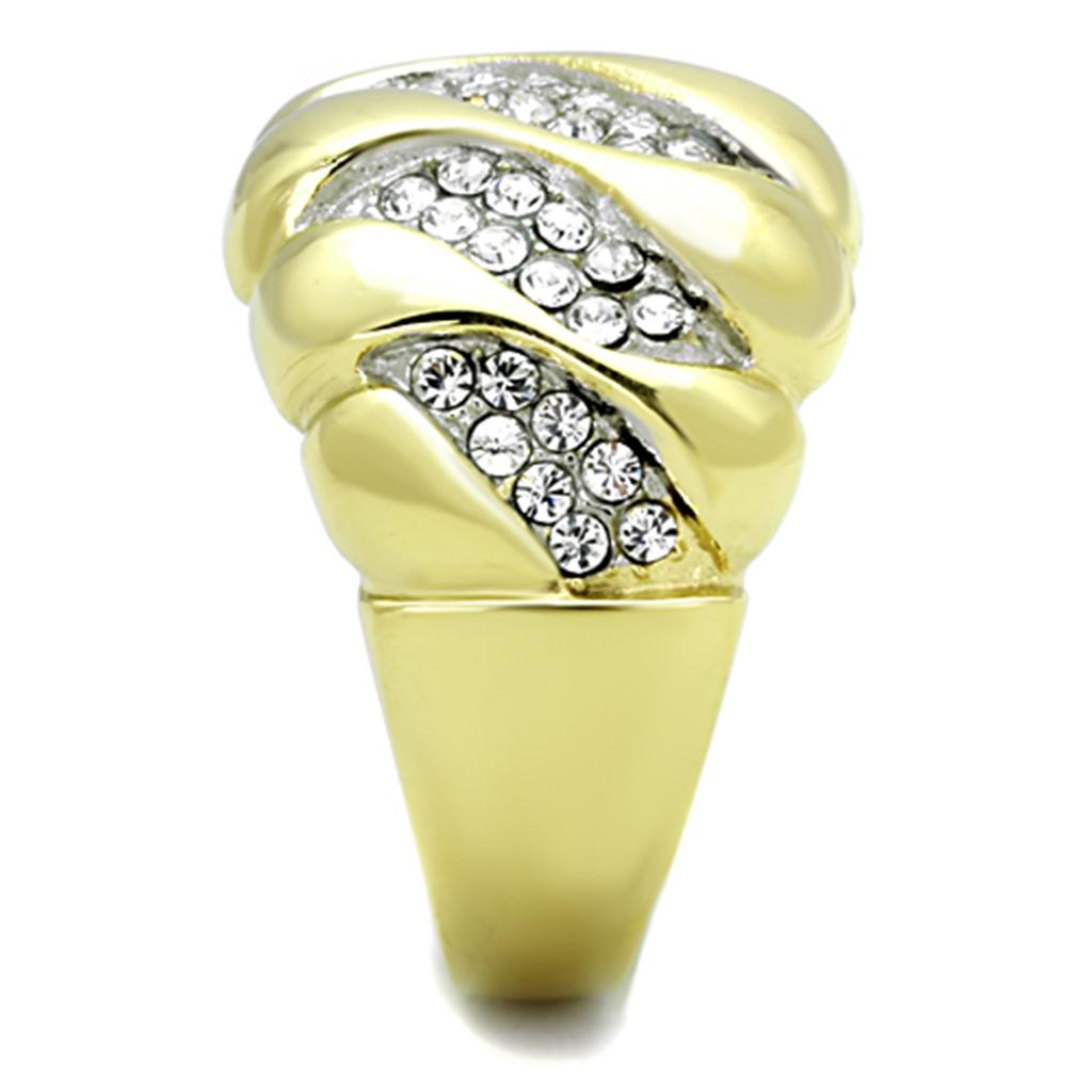 TK1559 - Two-Tone IP Gold (Ion Plating) Stainless Steel Ring with Top Grade Crystal  in Clear-3
