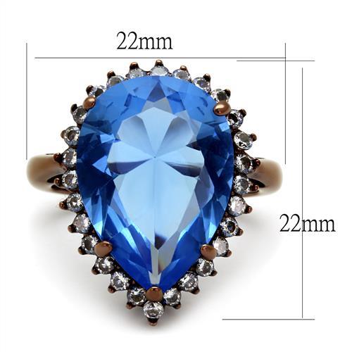 TK1564LC - IP Coffee light Stainless Steel Ring with Top Grade Crystal  in Light Sapphire-1