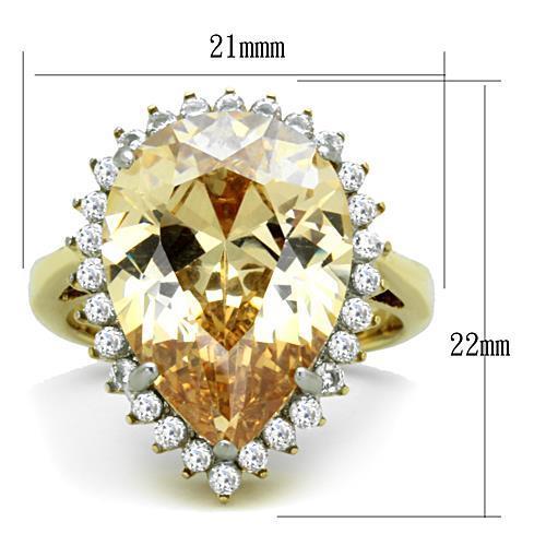 TK1564 - Two-Tone IP Gold (Ion Plating) Stainless Steel Ring with AAA Grade CZ  in Champagne-1