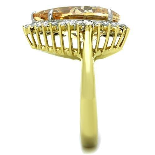 TK1564 - Two-Tone IP Gold (Ion Plating) Stainless Steel Ring with AAA Grade CZ  in Champagne-3
