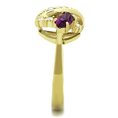 TK1567 - IP Gold(Ion Plating) Stainless Steel Ring with Top Grade Crystal  in Amethyst-3