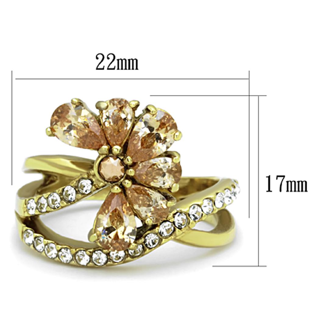 TK1574 - IP Gold(Ion Plating) Stainless Steel Ring with AAA Grade CZ  in Champagne-1