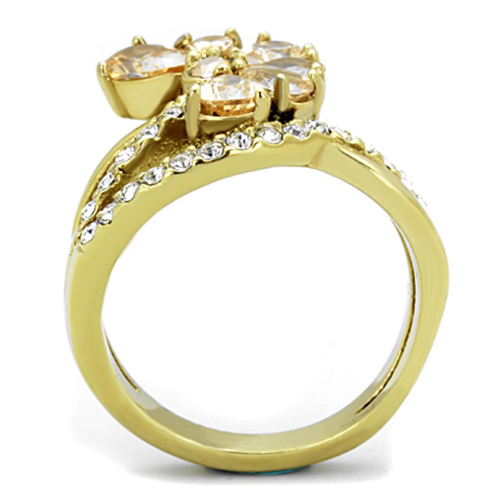 TK1574 - IP Gold(Ion Plating) Stainless Steel Ring with AAA Grade CZ  in Champagne-2