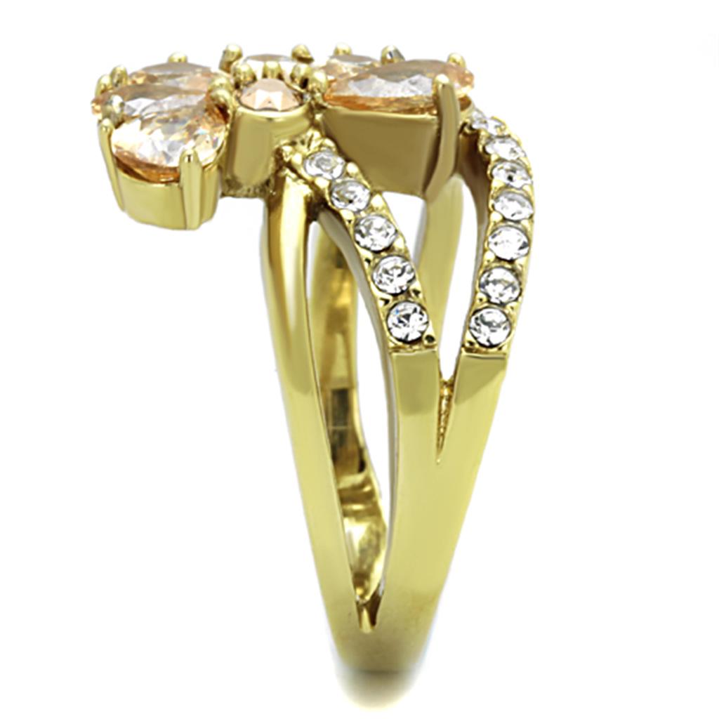 TK1574 - IP Gold(Ion Plating) Stainless Steel Ring with AAA Grade CZ  in Champagne-3