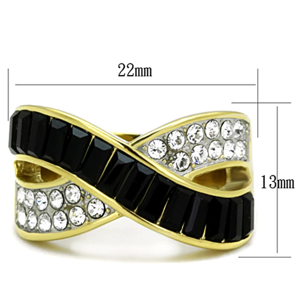 TK1577 - Two-Tone IP Gold (Ion Plating) Stainless Steel Ring with Top Grade Crystal  in Jet-1