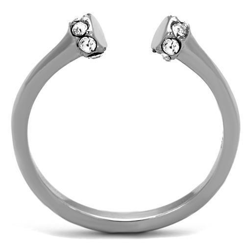 TK1580 - High polished (no plating) Stainless Steel Ring with Top Grade Crystal  in Clear-2