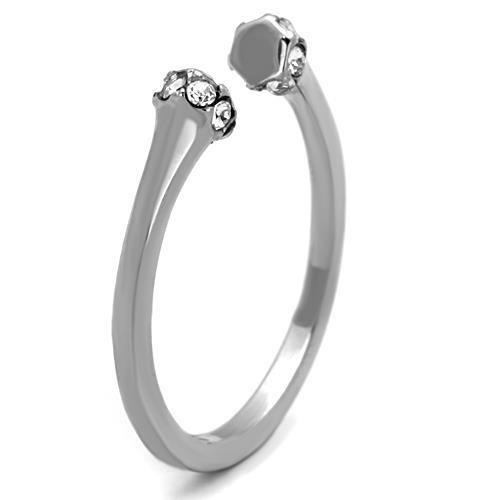 TK1580 - High polished (no plating) Stainless Steel Ring with Top Grade Crystal  in Clear-3