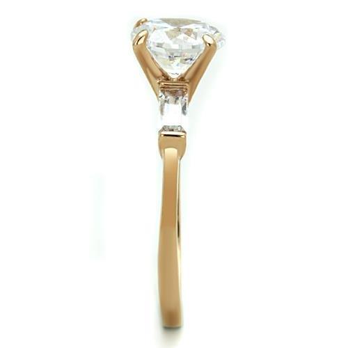 TK1595 - IP Rose Gold(Ion Plating) Stainless Steel Ring with AAA Grade CZ  in Clear-3