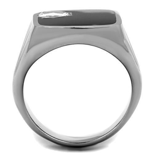 TK1598 - High polished (no plating) Stainless Steel Ring with AAA Grade CZ  in Clear-2