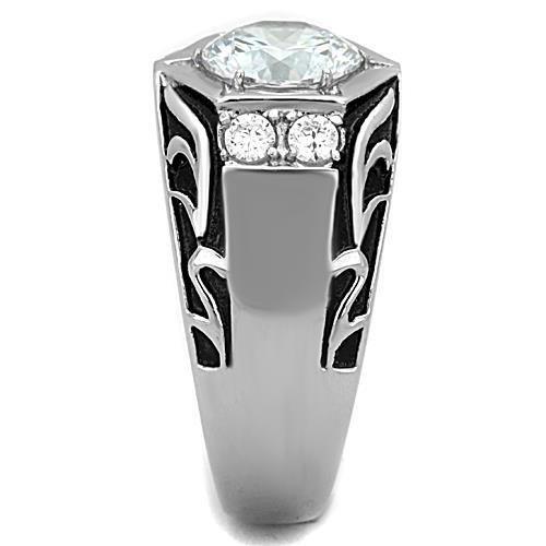 TK1606 - High polished (no plating) Stainless Steel Ring with AAA Grade CZ  in Clear-3