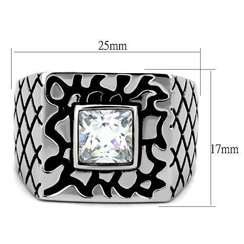 TK1607 - High polished (no plating) Stainless Steel Ring with AAA Grade CZ  in Clear-1