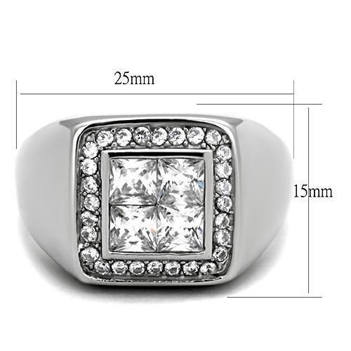 TK1608 - High polished (no plating) Stainless Steel Ring with AAA Grade CZ  in Clear-1