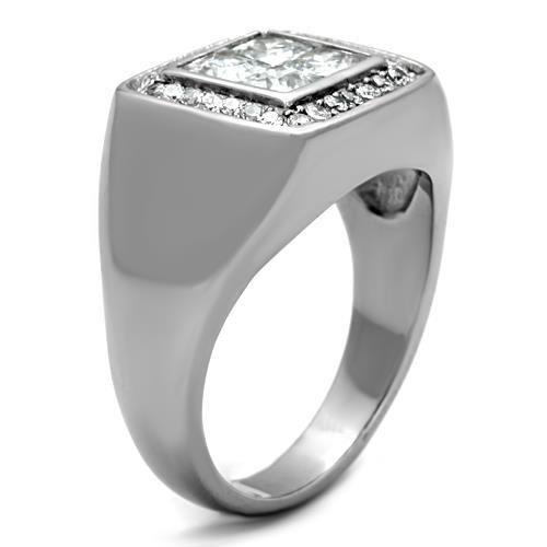 TK1608 - High polished (no plating) Stainless Steel Ring with AAA Grade CZ  in Clear-3