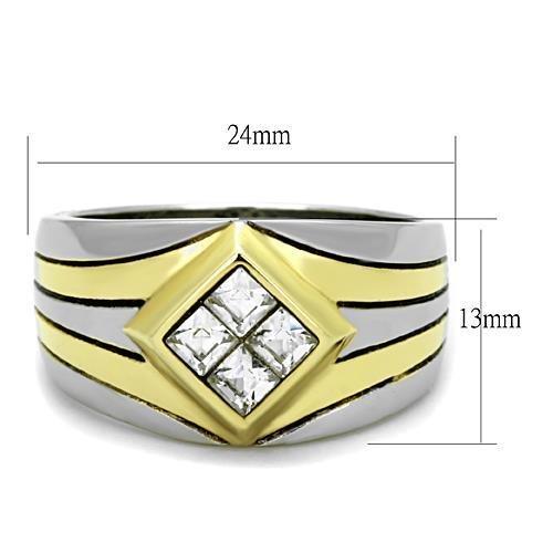 TK1610 - Two-Tone IP Gold (Ion Plating) Stainless Steel Ring with Top Grade Crystal  in Clear-1