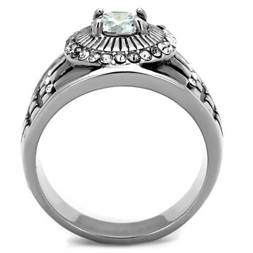 TK1614 - High polished (no plating) Stainless Steel Ring with AAA Grade CZ  in Clear-2