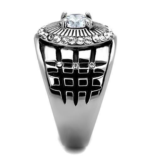 TK1614 - High polished (no plating) Stainless Steel Ring with AAA Grade CZ  in Clear-3